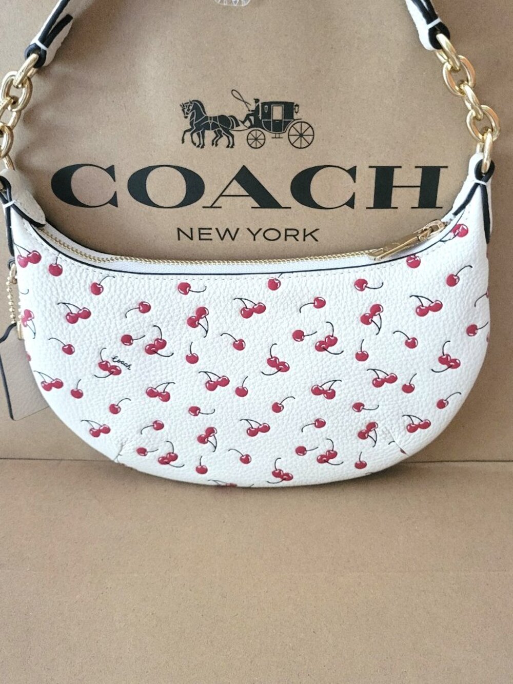 Coach CFD04 Mini Payton Bag Handbag Cherry Print Pebbled Leather Chalk Multi - Picture 3 of 7